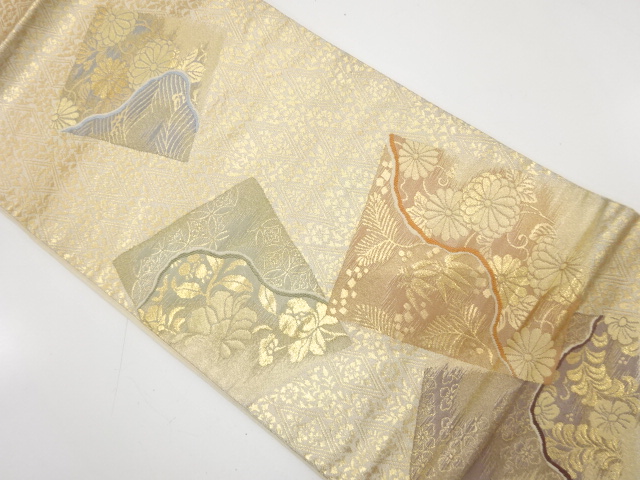 JAPANESE KIMONO / ANTIQUE FUKURO OBI / SILK / WOVEN SHIKISHI PATTERN